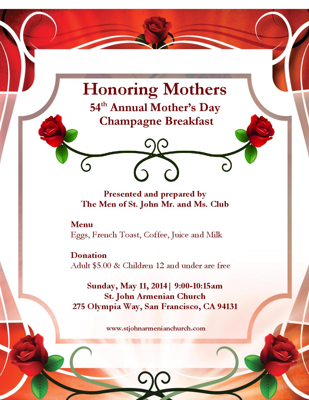 Honoring Mothers, 54th Annual Mother's Day Champagne Breakfast St